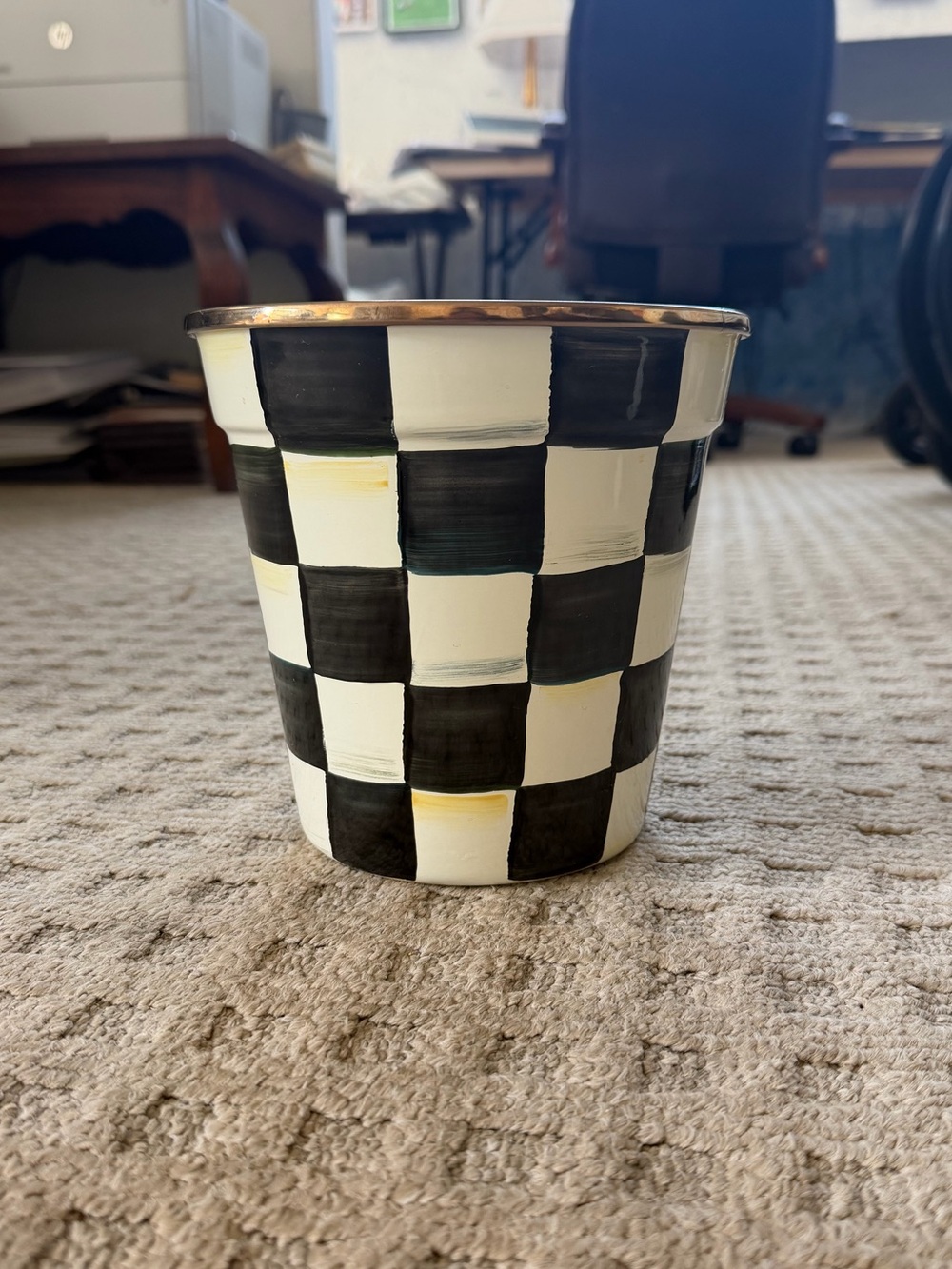 MacKenzie-Childs Courtly Check Flower Pot with Gold Rim